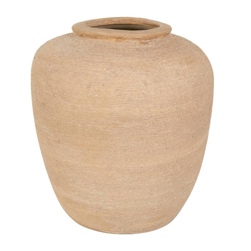 Ceramic Wide Textured Decorative Vase - Beige - Roche River Decor