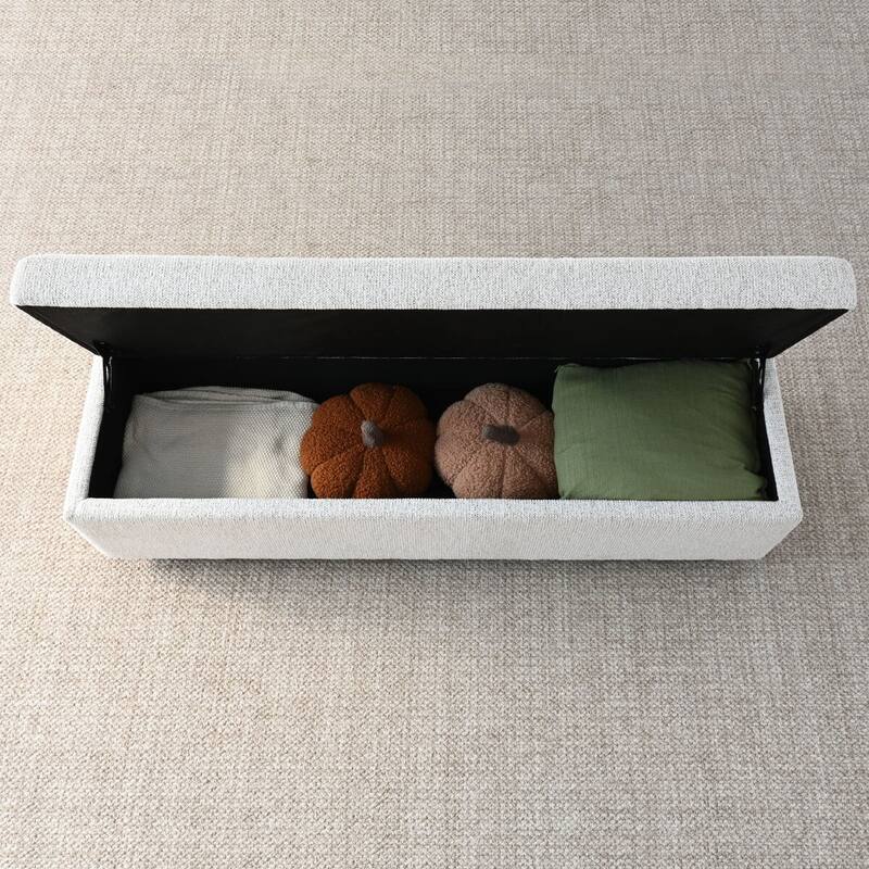 Modern 60" Chenille Weave Upholstered Storage Bench