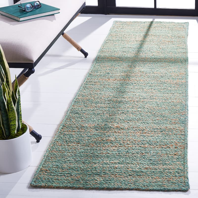 SAFAVIEH Handmade Natural Fiber Hedi Jute & Wool Rug - 2'3" x 8' Runner - Green/Natural