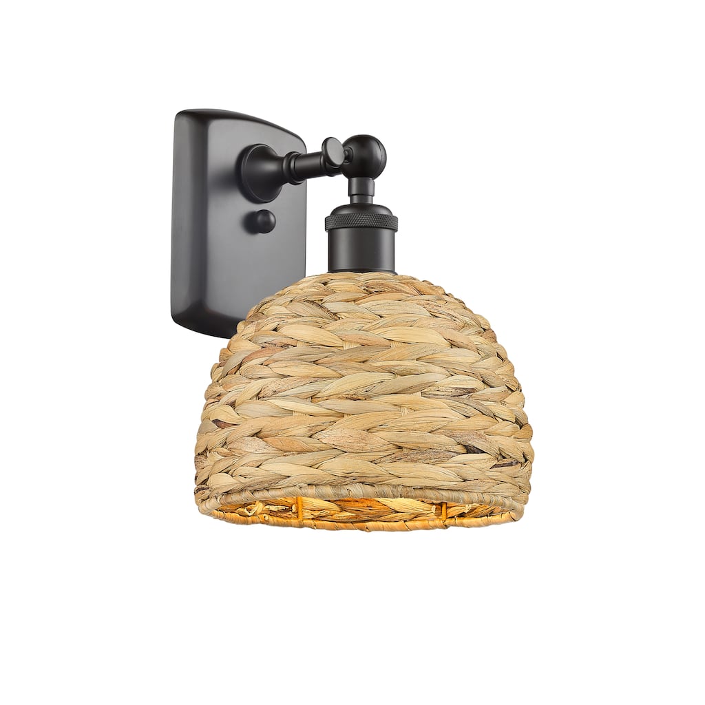 Innovations Lighting Woven Rattan - 1 Light 8" Wall-Mounted Sconce - Oiled Brass Finish - Natural Rattan Shade
