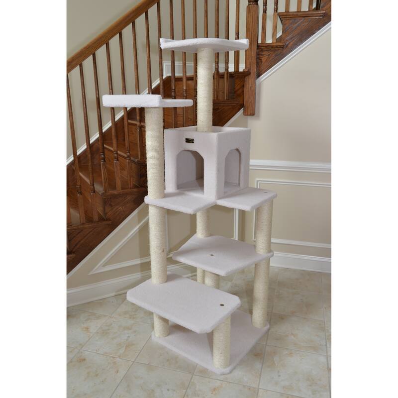 Real Wood B6802 Classic Cat Tree In Ivory 6 Levels Condo