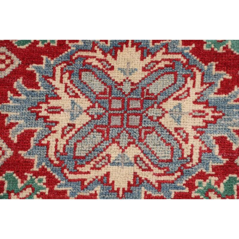 Geometric Red Kazak Accent Rug Hand-Knotted Bedroom Wool Carpet - 2'9" x 3'10"