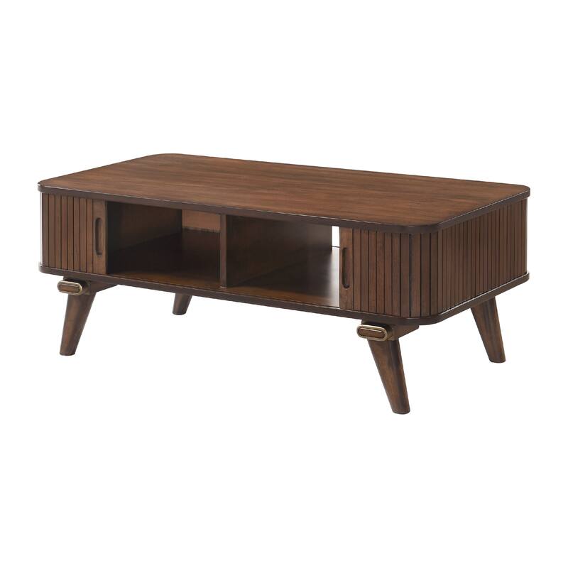 Manny Coffee Table, 2 Tambour Doors, A-Frame Walnut Brown 48 Inch