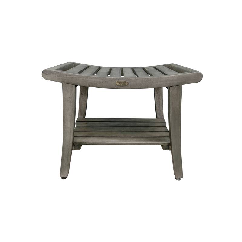 CoastalVogue Harmony Antique Gray 24" Teak Shower Bench, LiftAide Arms