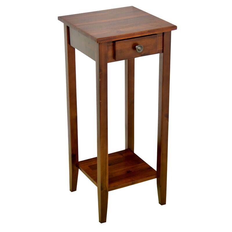 2-Tier Solid Acacia Wood Plant Table with Drawer - Mahogany