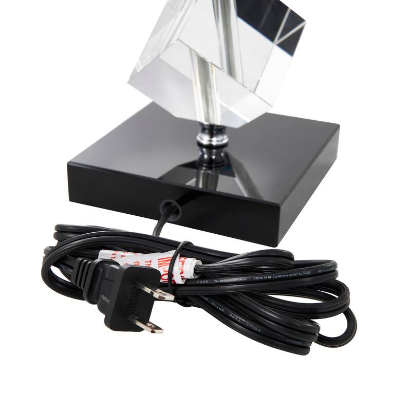 Clear Crystal Geometric Diamond Inspired Room Table Lamp with Black Crystal Base and Black Shade