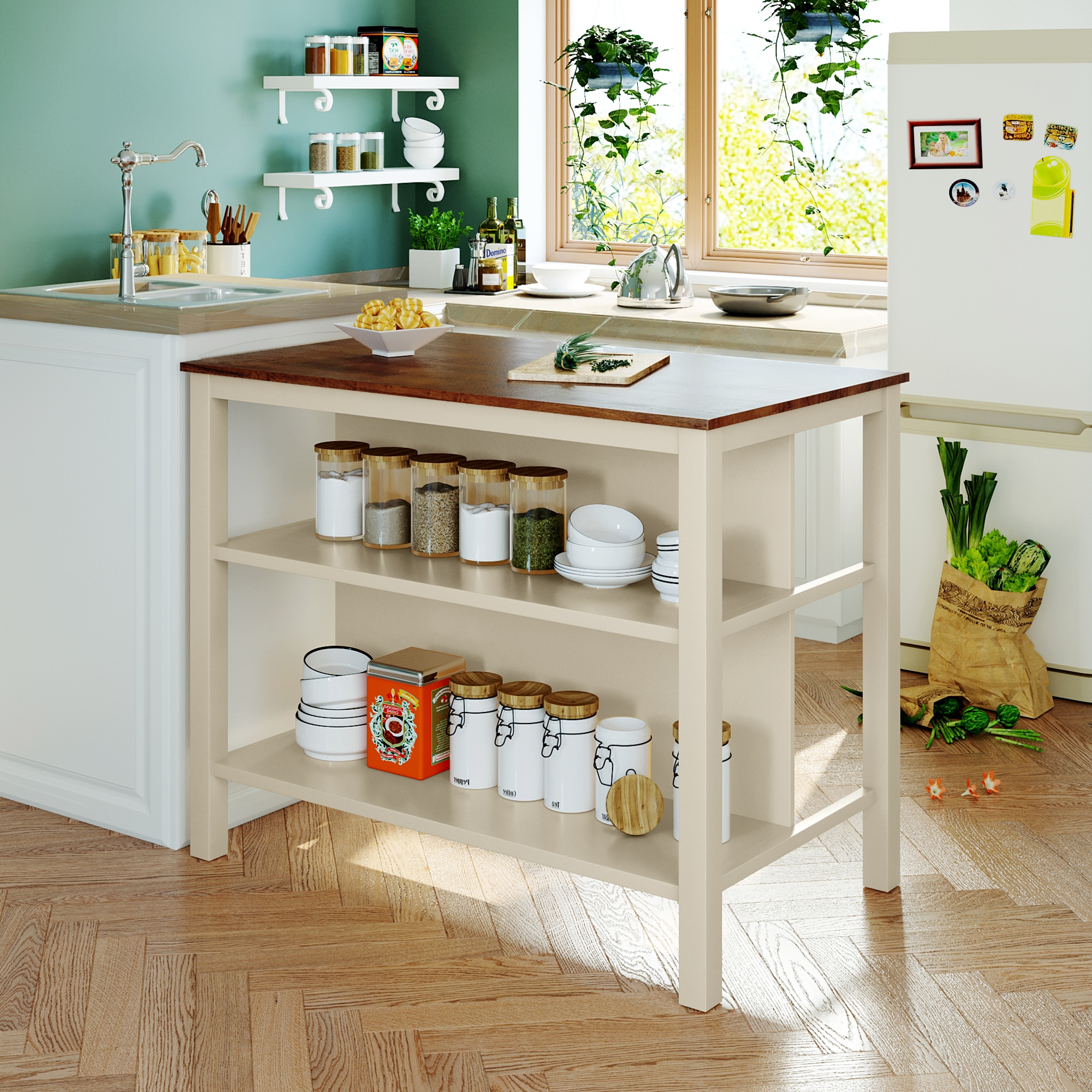 3 piece Stationary Kitchen Island Set 45