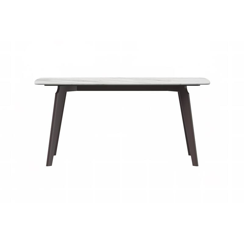 Krevor Modern Dining Table with Rectangular Sintered Stone or Glass Wide Tabletop and Black Steel Base