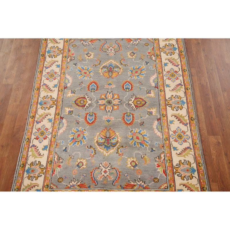 Gray Kazak Oriental Area Rug Hand-Knotted Wool Carpet - 4'1"x 6'4"