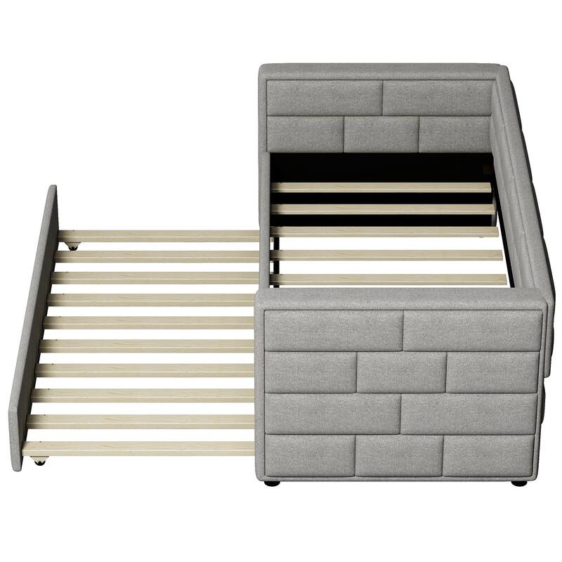 Twin Size Daybed With Trundle, Upholstered Daybed With Padded Back