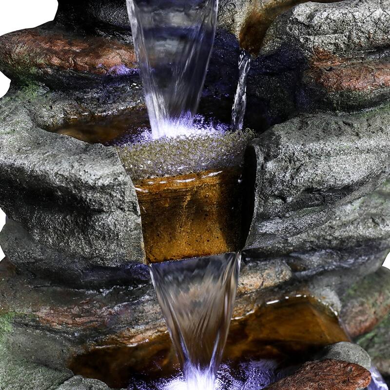 Outdoor Rockery Fountain, Outdoor Water Fountain with LED Lights