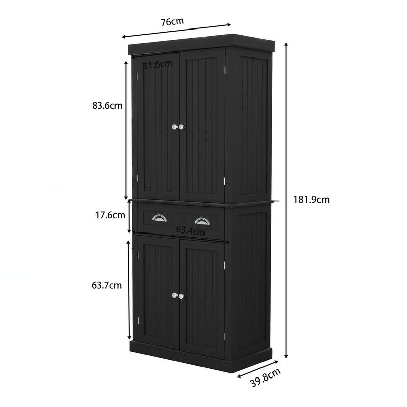 71 Inch Kitchen Pantry Storage Cabinet with 4 Doors and Drawer, Freestanding Cupboard with Adjustable Shelves