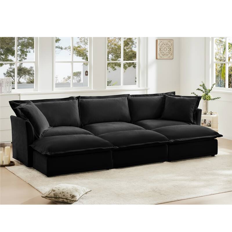 120" Chenille 3-Seater Sectional Sofa with 3 Ottomans