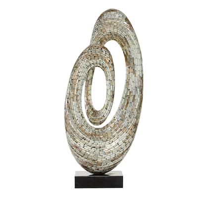 Mother of Pearl Shell Abstract Swirl Decorative Sculpture with Black Base - Gray or White - Roche River Decor