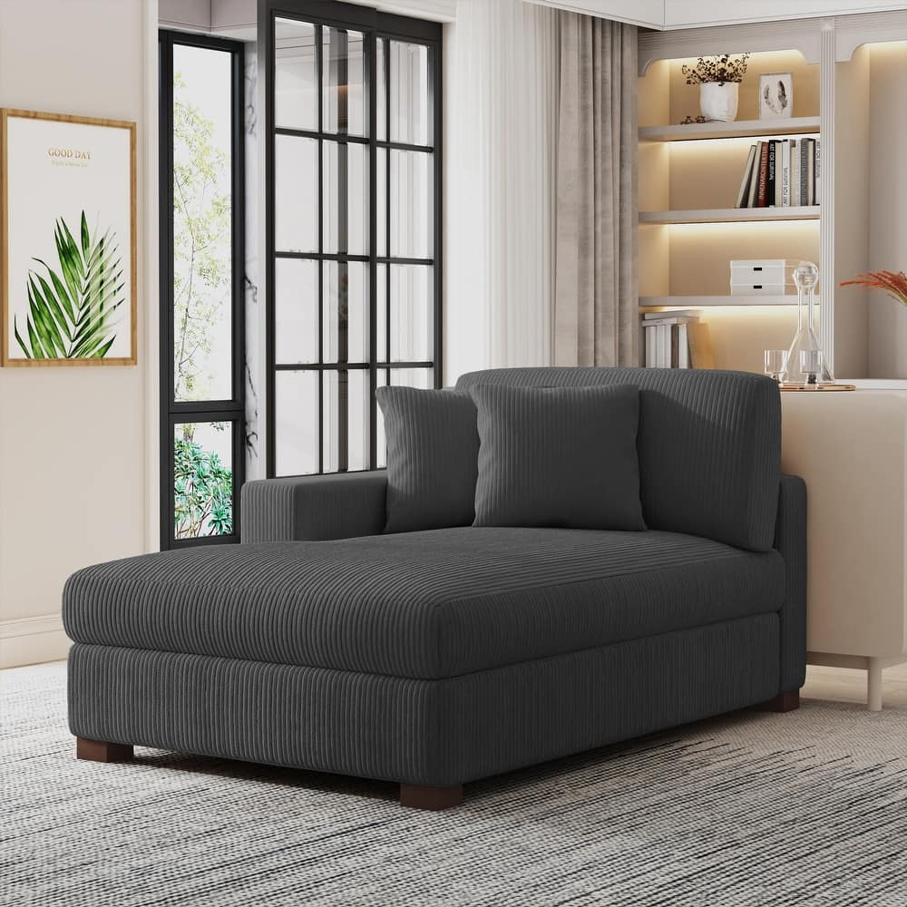 Modern Corduroy Indoor Chaise Lounge Couch with Pillows