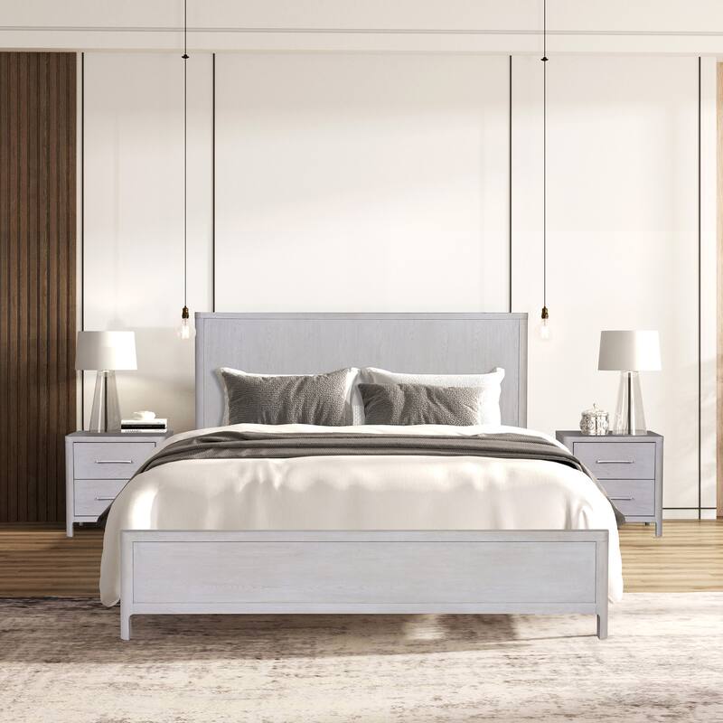 Furniture of America Rensite Modern 3-Piece Oak Solid Wood Panel Bedroom Set - Queen