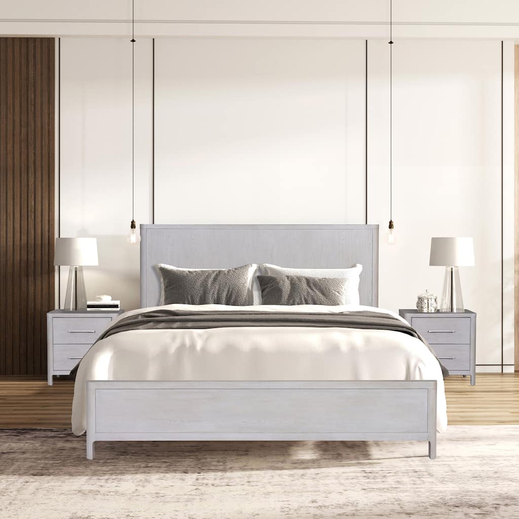 Furniture of America Rensite Modern 3-Piece Oak Solid Wood Panel Bedroom Set