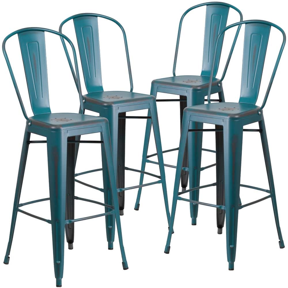30-inch Distressed Metal Indoor/Outdoor Barstools (Set of 4) - 19"D x 18"W x 46"H