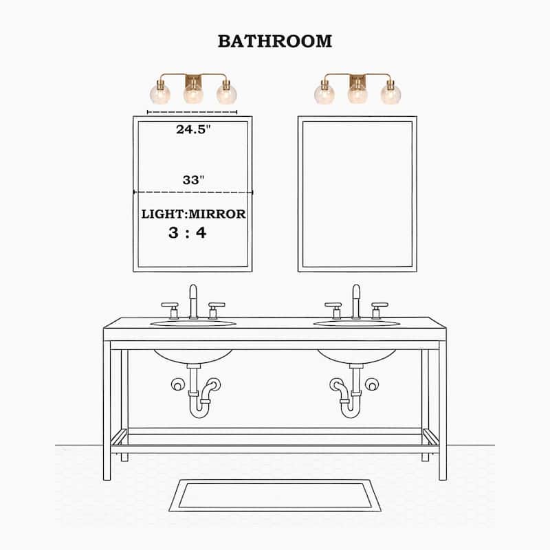 Black/Gold 3-Light Modern Farmhouse Bathroom Vanity Lights Glass Linear Wall Sconces - 24.5" L x 6" W x 9.5" H