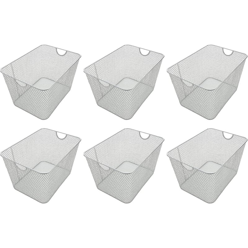 Kitchen Pantry Organizer Steel Wire Basket, Open Storage Bin With Handles, pack-6 - 14.5x9.25x7