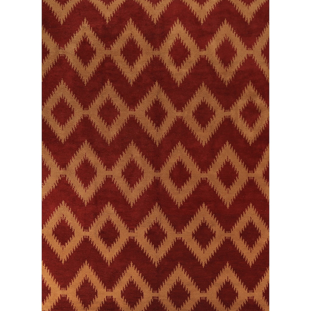 Hand Knotted Oriental 100% Wool Carpet Modern Geometric Red Moroccan Area Rug - 11' 8'' X 8' 11''