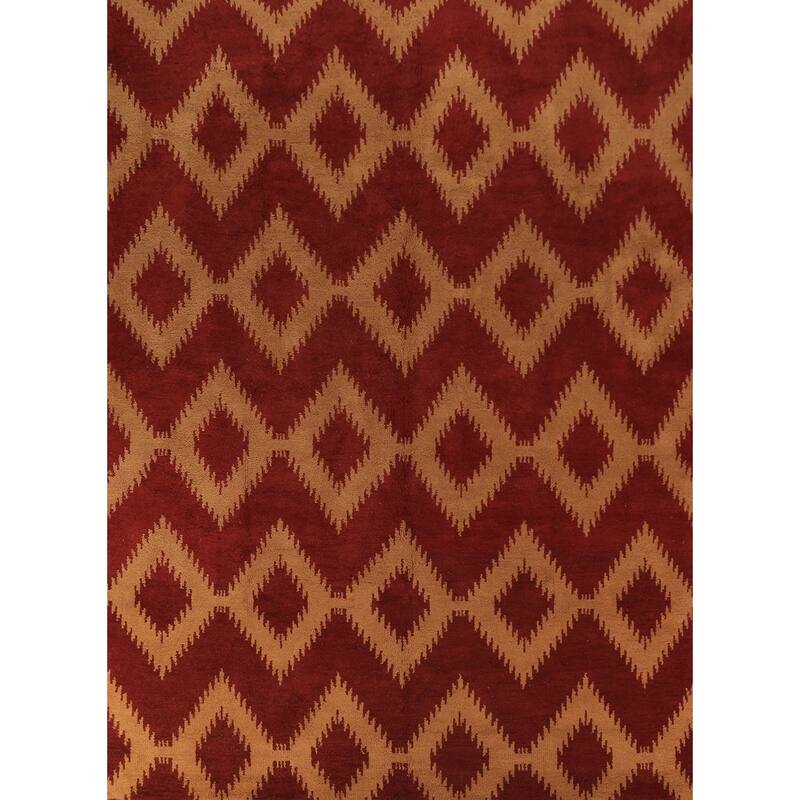 Hand Knotted Oriental 100% Wool Carpet Modern Geometric Red Moroccan Area Rug - 11' 8'' X 8' 11''