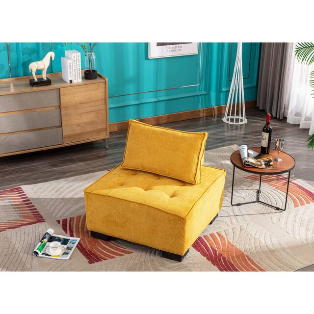 Poly fabric Square Living Room Ottoman Lazy Chair - Yellow