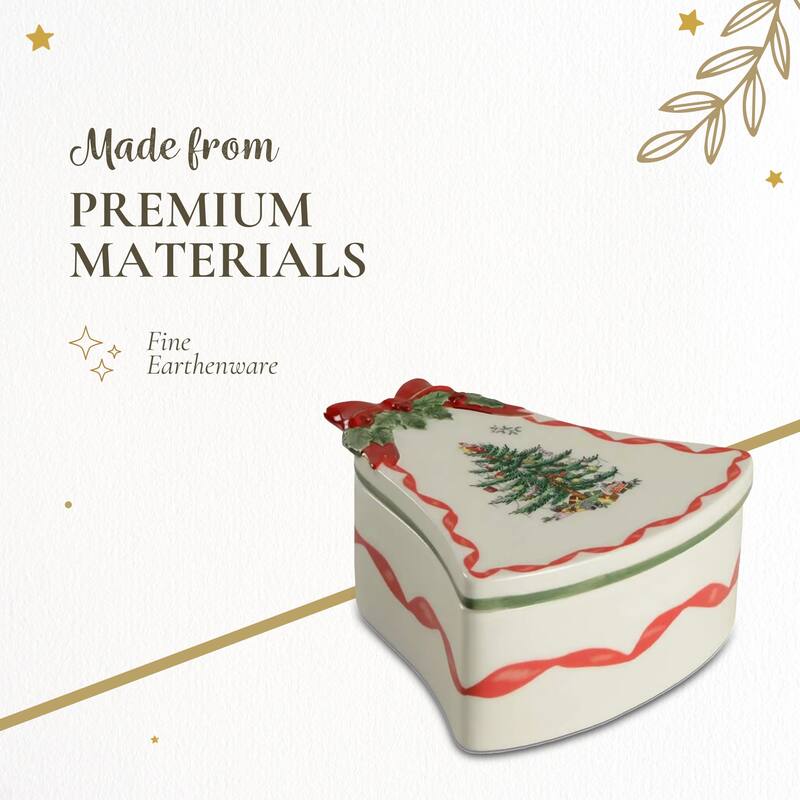 Spode Christmas Tree Ribbon Bell Shaped Box - 2" H x 5.3" L