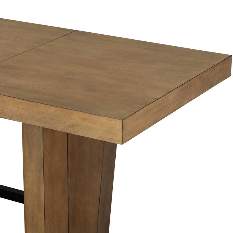 6-Piece Extendable Dining Set with Removable Leaf, Wood Kitchen Table Set with Bench and 4 Upholstered Chairs