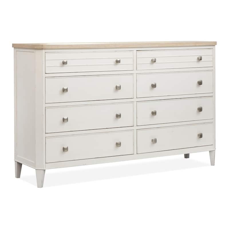Salt Life Home Echo Isles Sea Pearl and Driftwood Double Drawer Dresser with Landscape Mirror