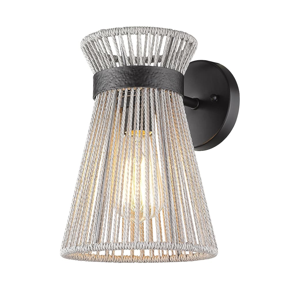 Golden Lighting Avon 1-light Wall Sconce in Matte Black - Bleached Raphia