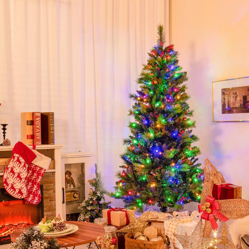 Gymax 6 FT Pre-Lit Artificial Christmas Tree w/ 670 Branch Tips & 300
