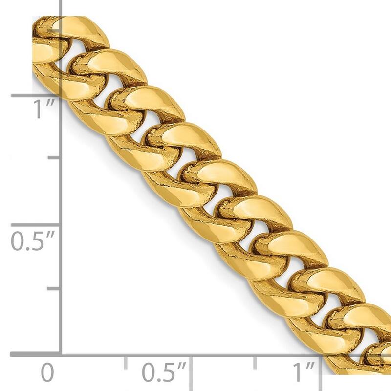 Curata 7.3mm 14k Yellow Gold Polished Lobster Claw Closure Hollow Miami Curb Chain Bracelet