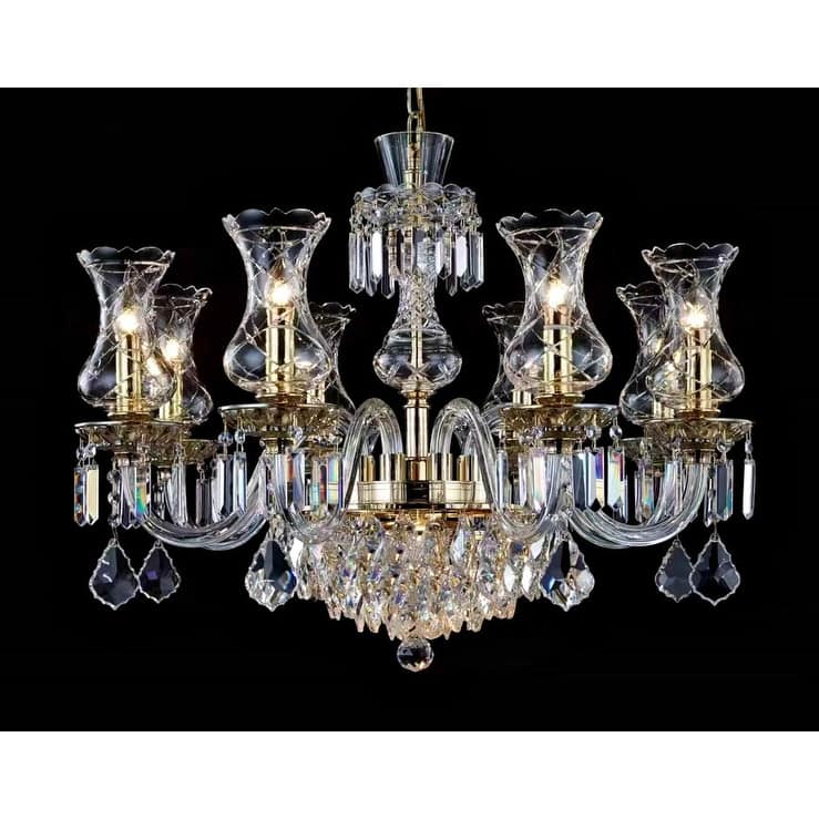 Vintage Crystal Chandelier Gold Pendant Chandelier 10 Lights - Gold