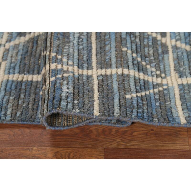 Striped Blue Moroccan Oriental Area Rug Handmade Wool Carpet - 3'10"x 6'9"