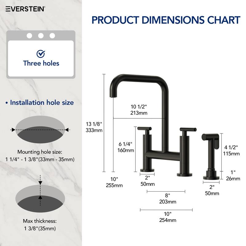 2-Handle Deck Mount Kitchen Faucet 2-Hole Bridge Kitchen Faucet with Side Sprayer