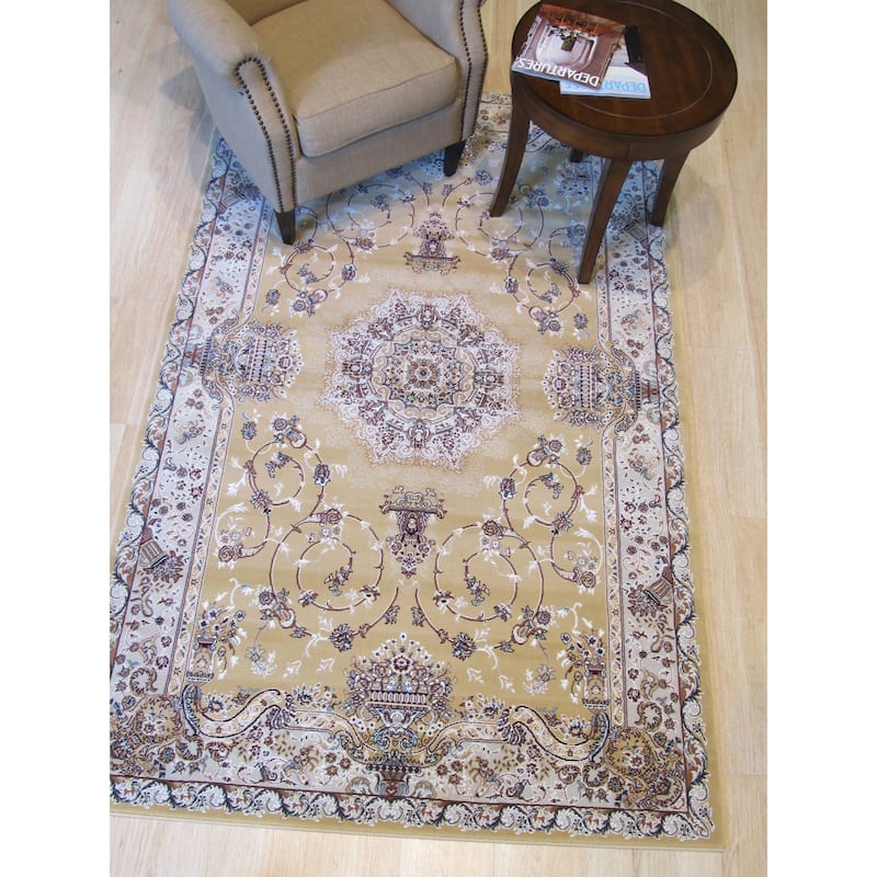 Gold Traditional Oriental Tabriz Design Area Rug - 3'11 x 5'11