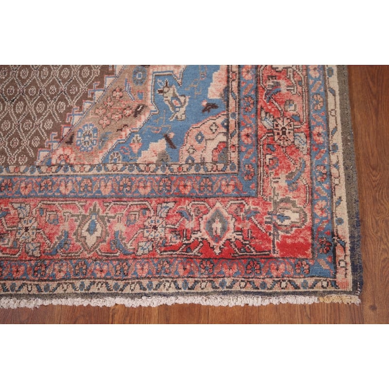 Brown Koliaei Persian Vintage Area Rug Handmade Wool Carpet - 5'0"x 10'6"