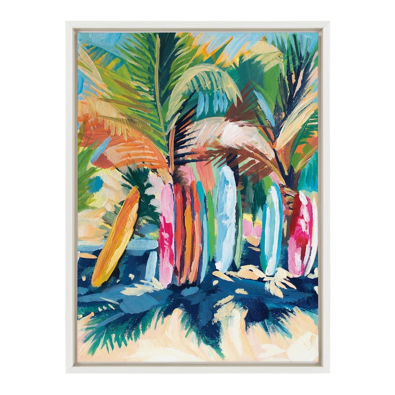 Kate and Laurel Sylvie Surf Sand Framed Canvas by Rachel Christopoulos