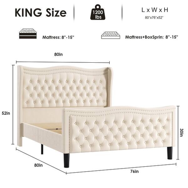King Size Upholstered Platform Bed with Velvet Headboard and Lift-Up Storage, Sturdy Pine