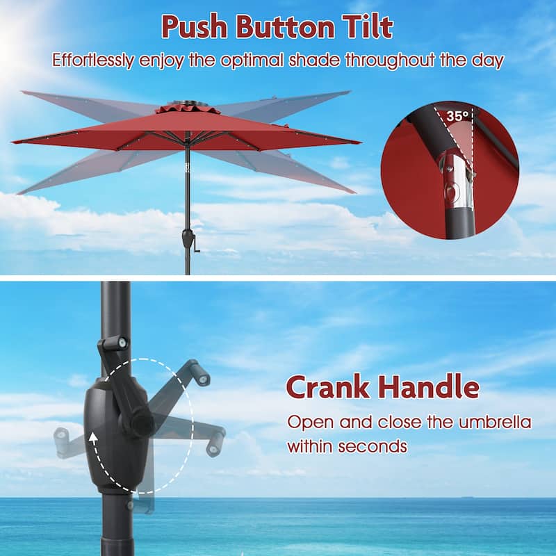 Polyester LED Patio Umbrella with Tilt and Crank Handle