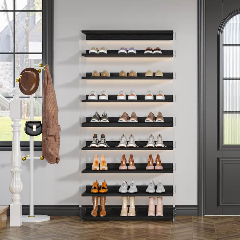 8-Tier Acrylic Shoe Rack, Modern Shoe Storage with Wood Shelves