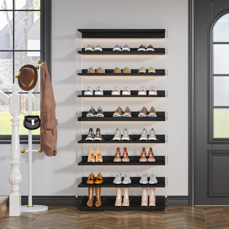 8-Tier Shoe Rack with Wood Shelves, Shoe Organizer Display Storage Shelf for Home, Space-Saving
