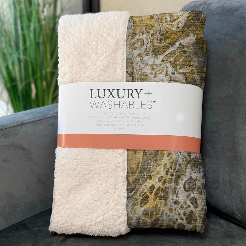 Premium Machine Washable Abstract Watercolor Sherpa Throw Blanket