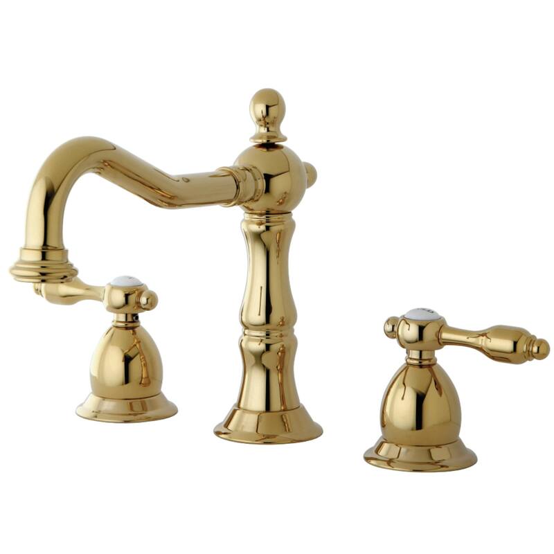 Tudor Deck Mount Widespread Bathroom Faucet with Brass Pop-Up - Polished Brass