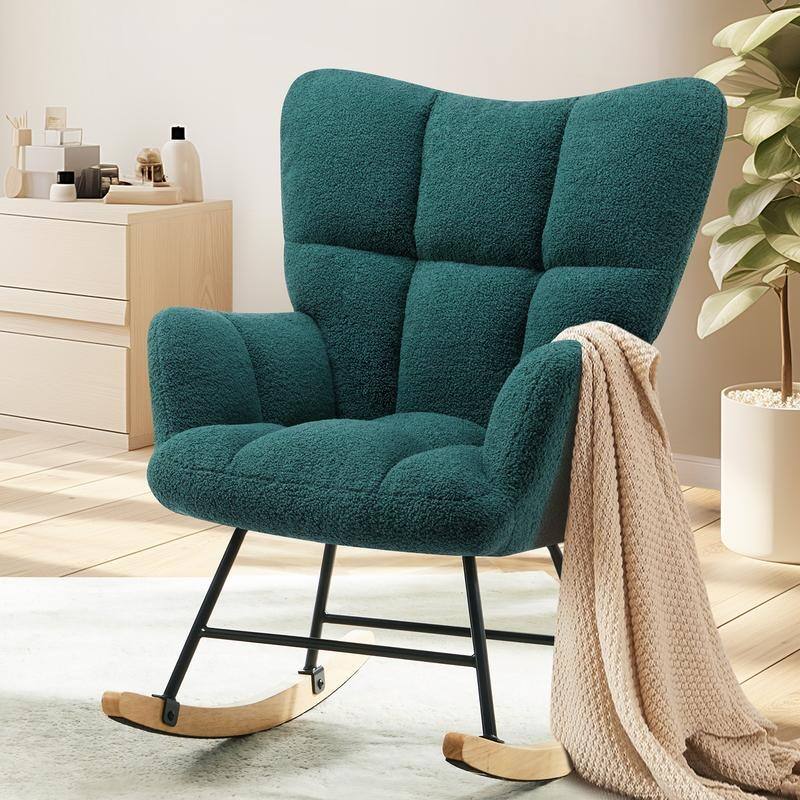 Rossetta Teddy Upholstered Thick Glider Accent Rocker with High Backrest and Sturdy Frame - Green