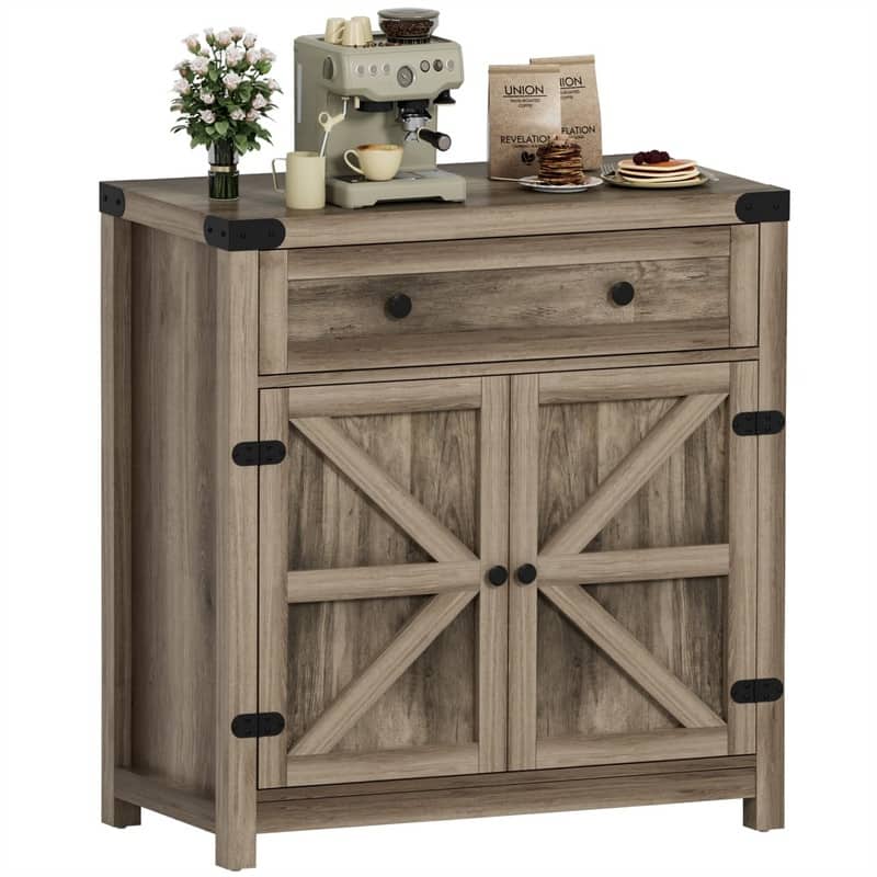 Coffee Bar Accent Cabinet - 15.75"D x 31.5"W x 33.46"H - Rustic Oak