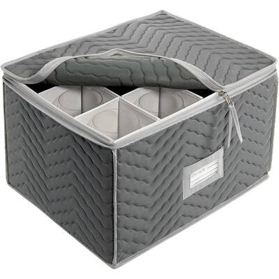 J&V TEXTILES Wine Cup Storage Chest - Deluxe Quilted Microfiber (Light Gray) (Wine Cup Storage)