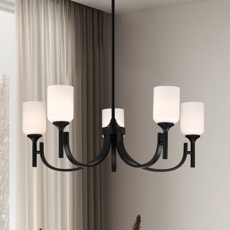 Solara 5 Light Chandelier Matte Black Finish Frosted Ribbed Glass - Matte Black