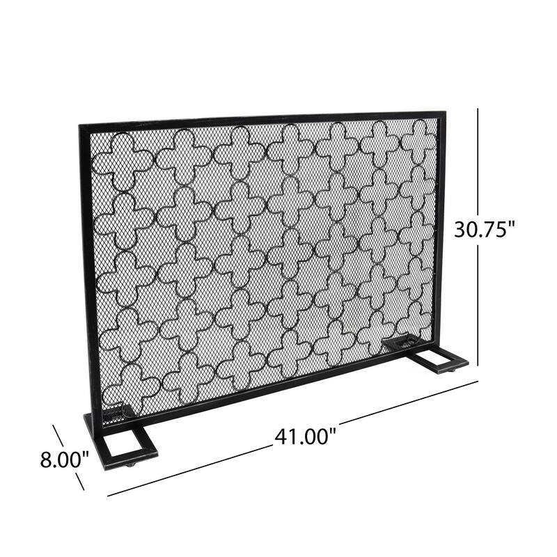 30x41 Fireplace Screen, Classic Clover Trellis Pattern, Black Iron